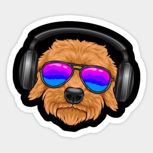 A cool Goldendoodle with glasses, headphones, music. Sticker